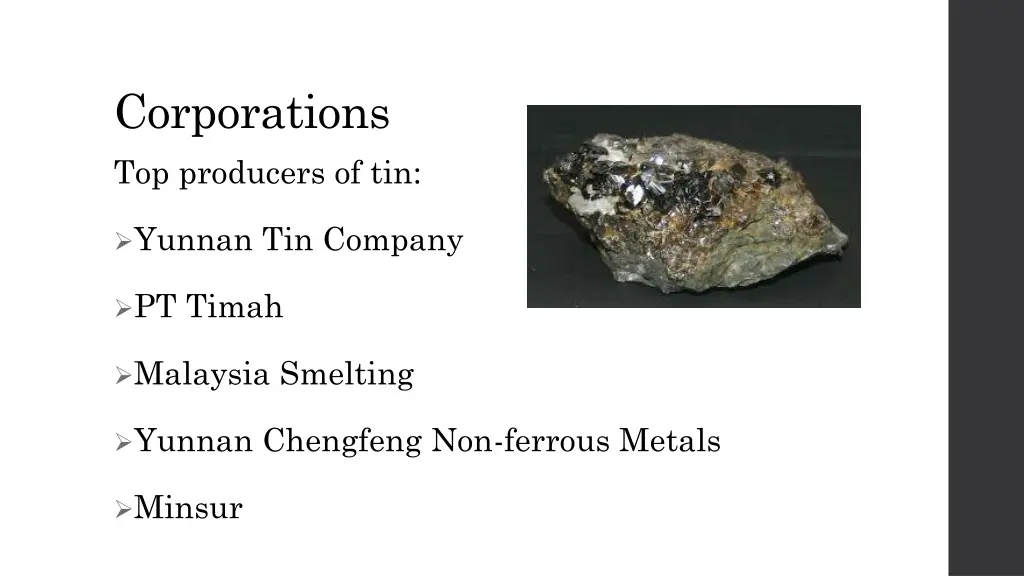 corporations top producers of tin
