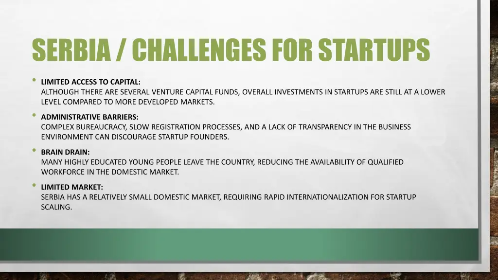 serbia challenges for startups limited access