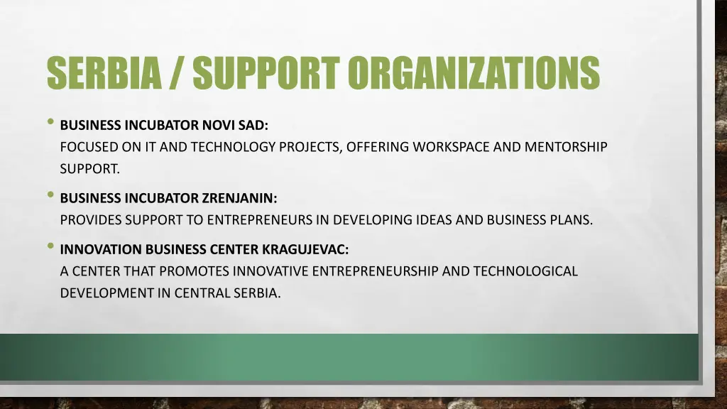 serbia support organizations business incubator