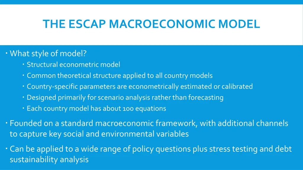 the escap macroeconomic model 1