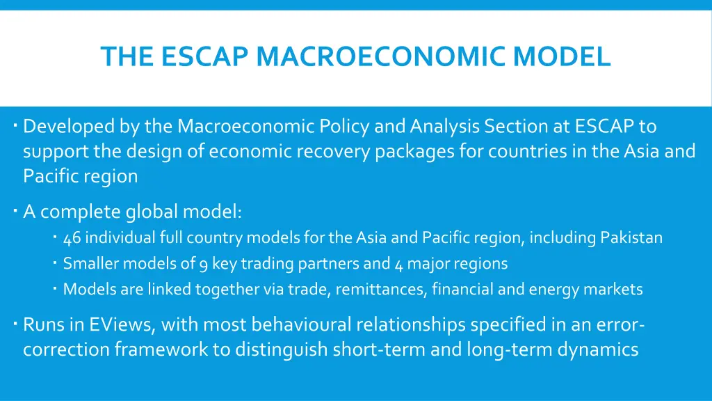 the escap macroeconomic model