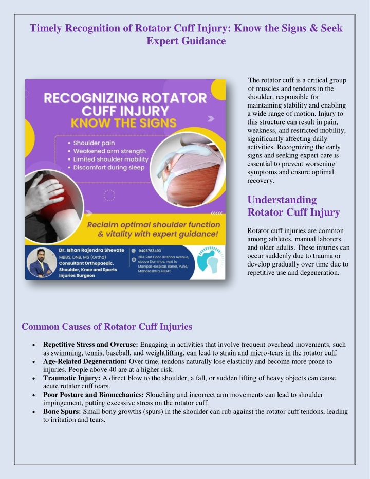 timely recognition of rotator cuff injury know