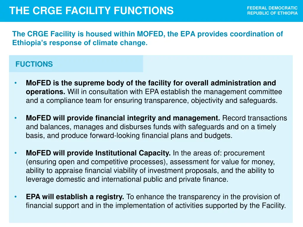 the crge facility functions