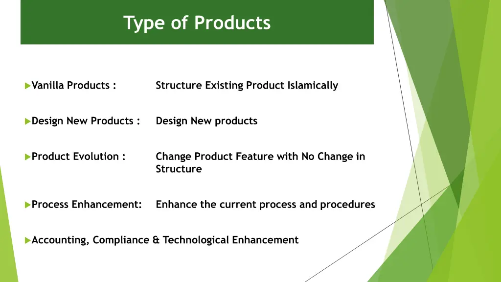 type of products