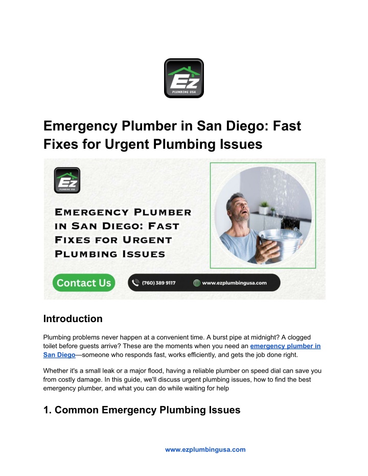 emergency plumber in san diego fast fixes