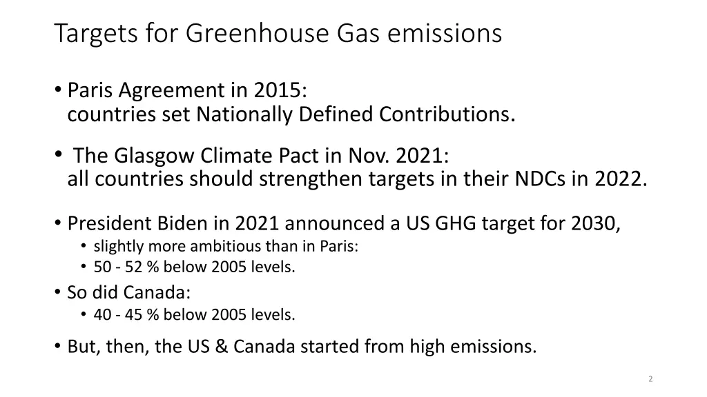 targets for greenhouse gas emissions