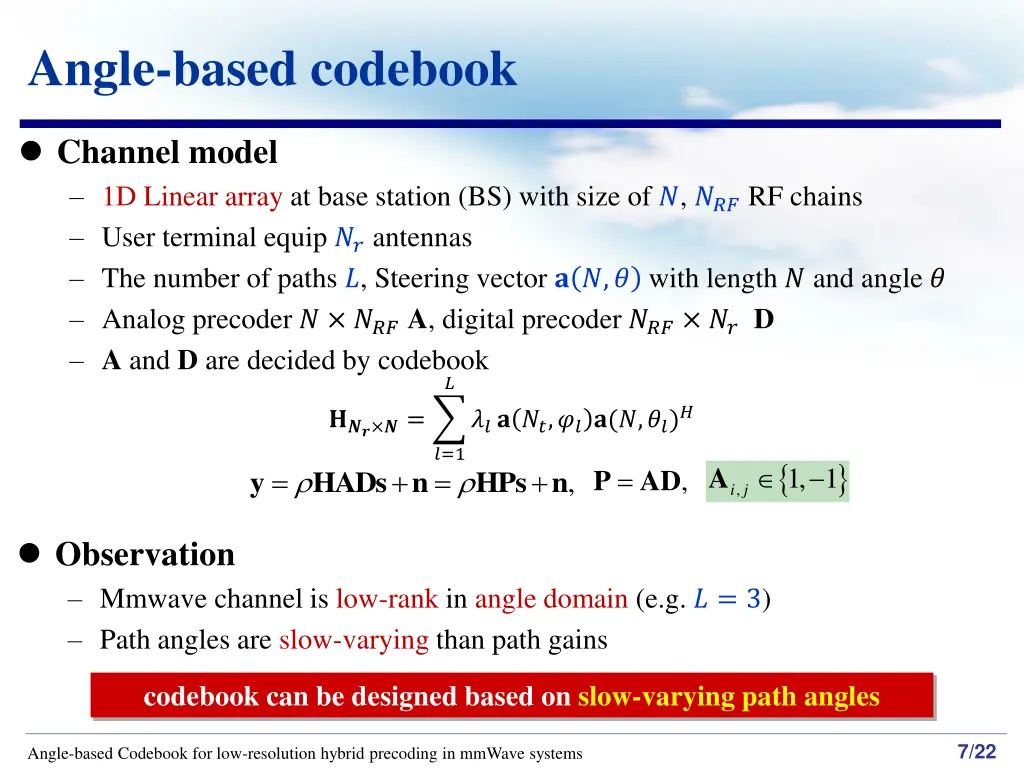 angle based codebook