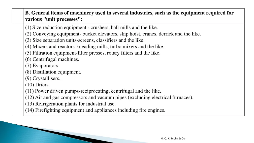 b general items of machinery used in several