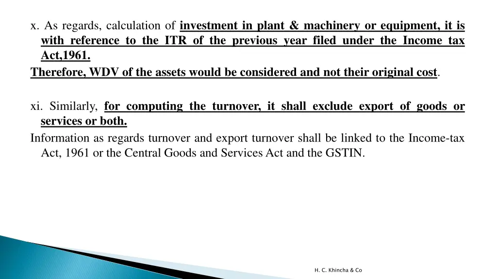 x as regards calculation of investment in plant