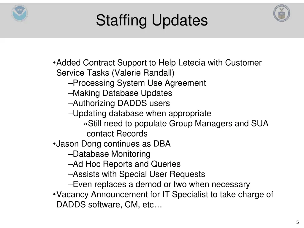 staffing updates