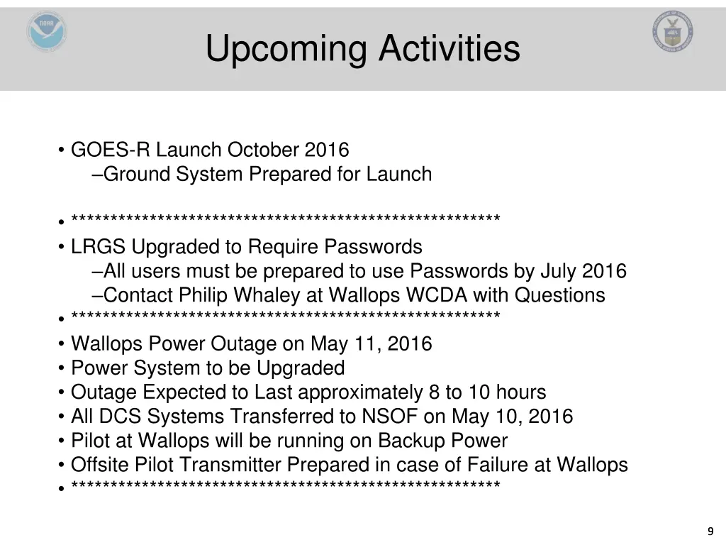 upcoming activities