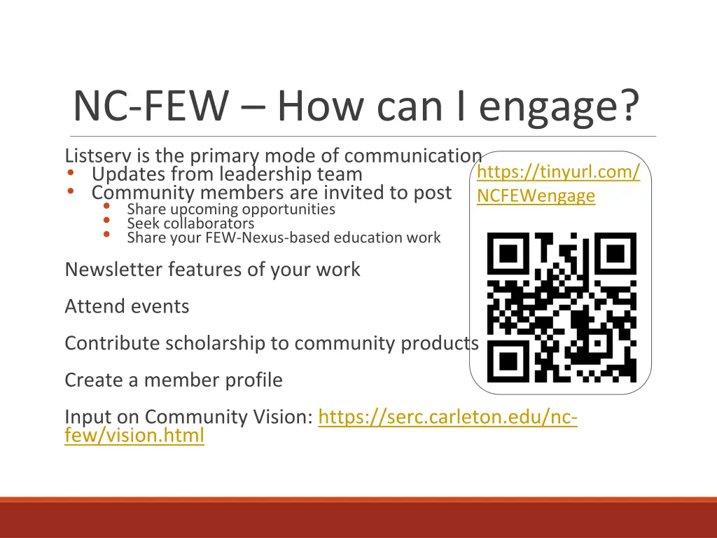 nc few how can i engage