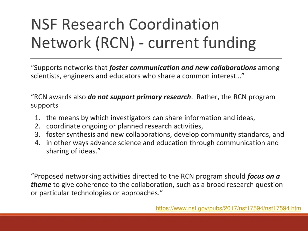 nsf research coordination network rcn current