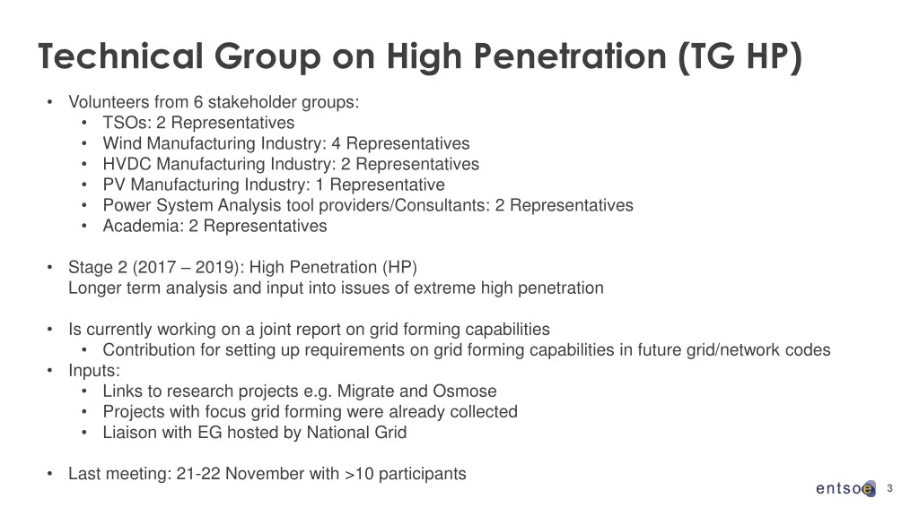 technical group on high penetration tg hp