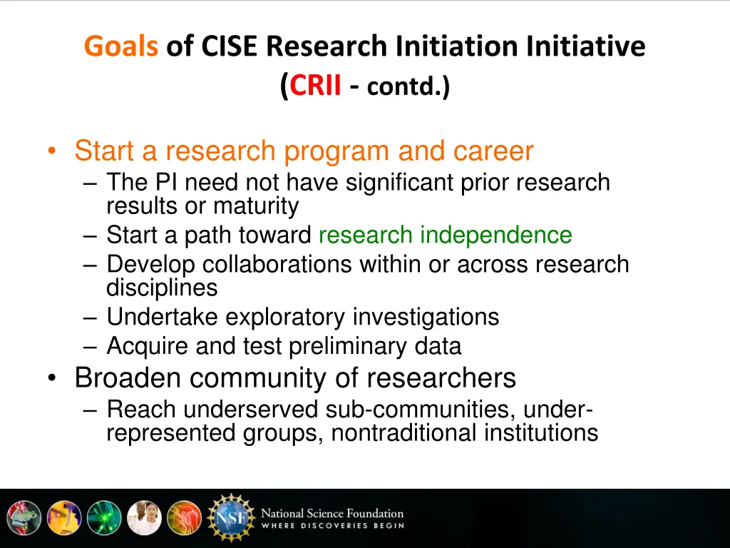 goals of cise research initiation initiative crii