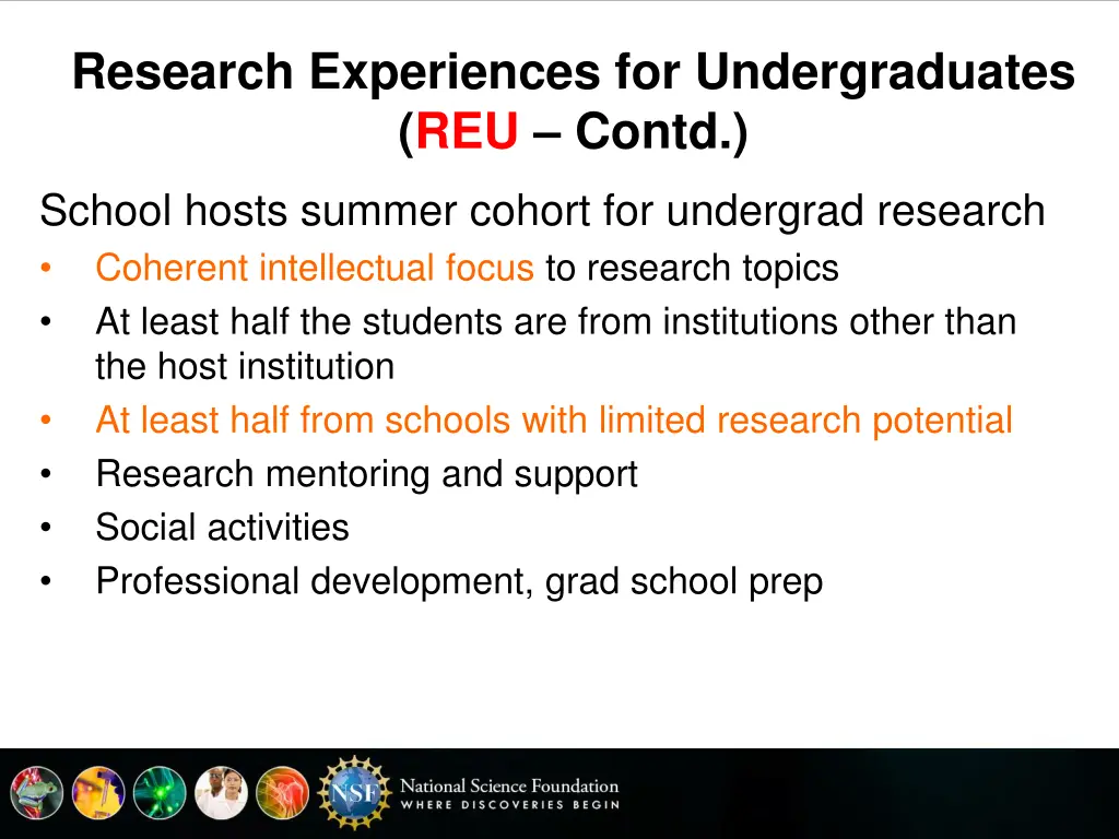 research experiences for undergraduates reu contd