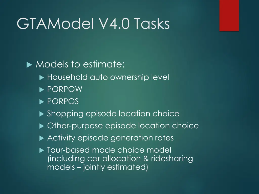 gtamodel v4 0 tasks