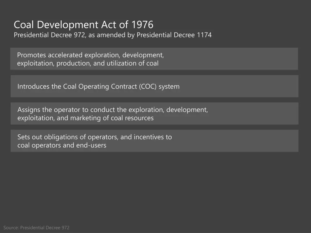 coal development act of 1976 presidential decree
