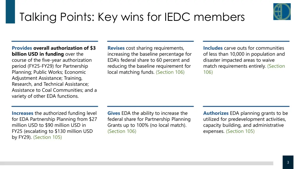 talking points key wins for iedc members