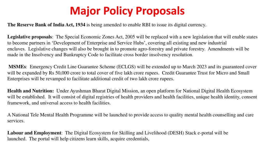 major policy proposals