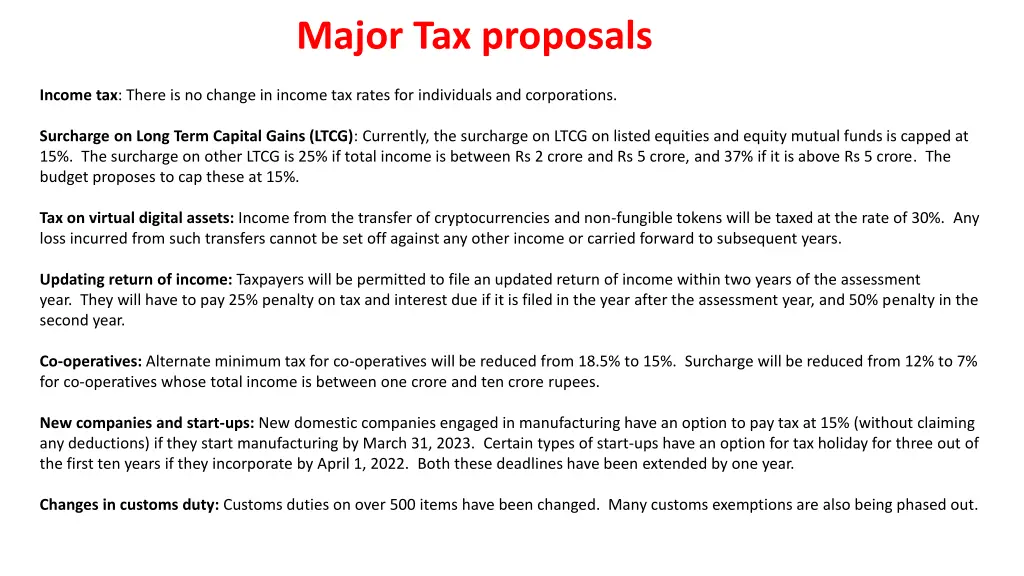 major tax proposals
