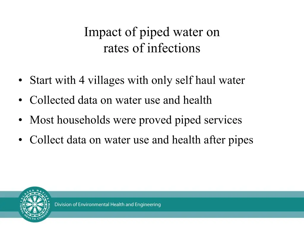 impact of piped water on rates of infections