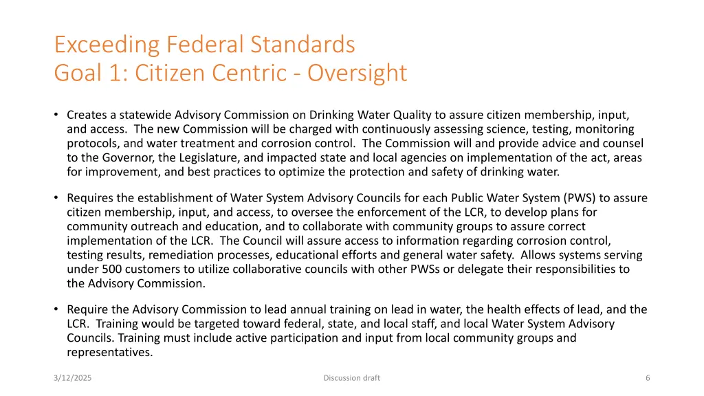exceeding federal standards goal 1 citizen