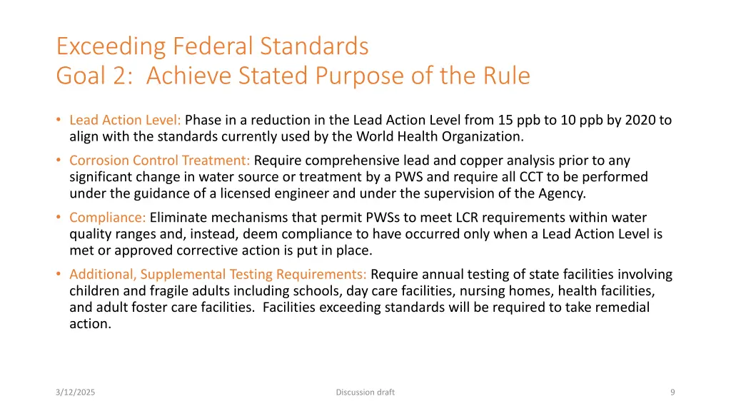 exceeding federal standards goal 2 achieve stated