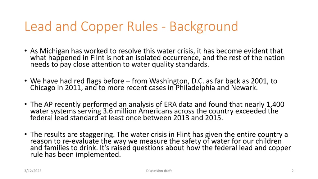lead and copper rules background