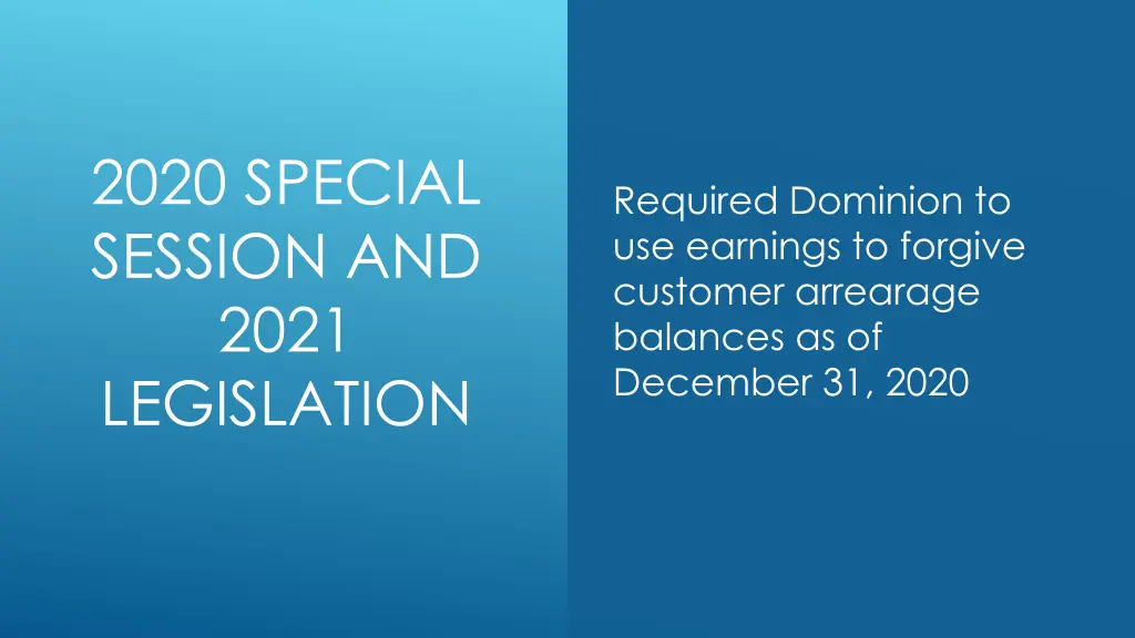 2020 special session and 2021 legislation