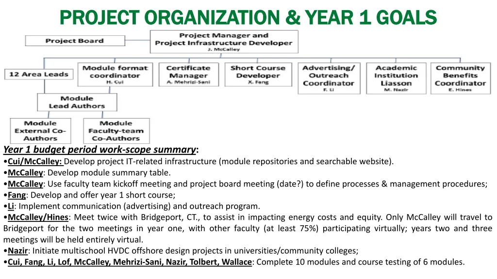 project organization year 1 goals project