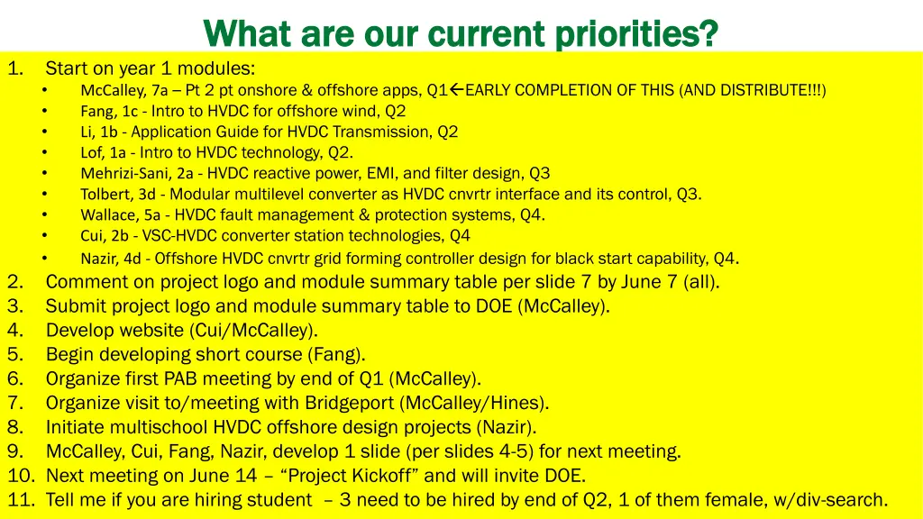what are our current priorities what