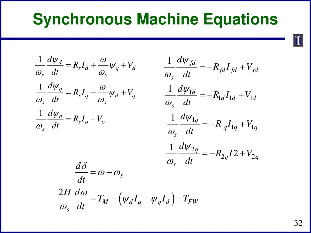 synchronous machine equations