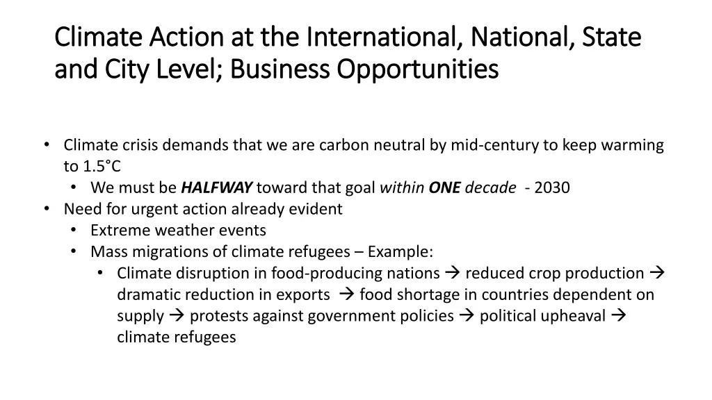 climate action at the international national