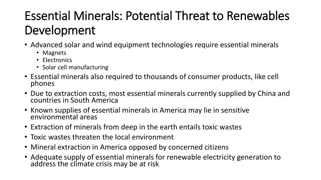 essential minerals potential threat to renewables