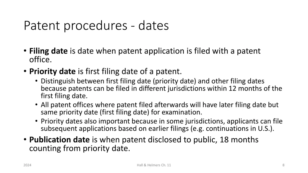 patent procedures dates