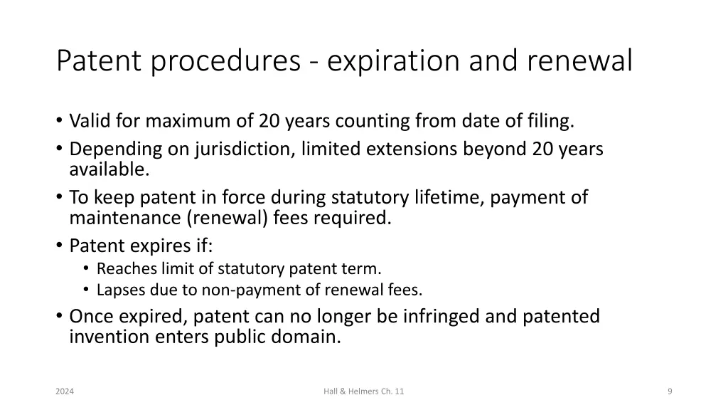 patent procedures expiration and renewal
