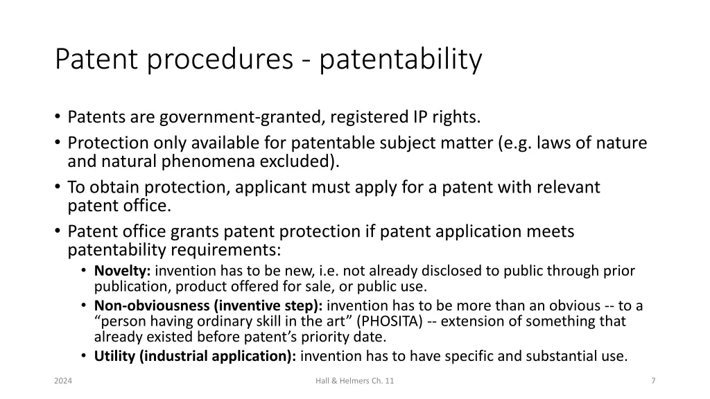 patent procedures patentability