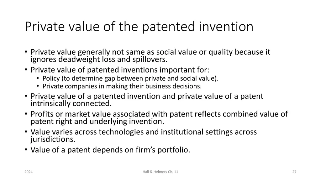 private value of the patented invention