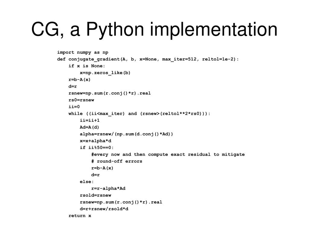 cg a python implementation