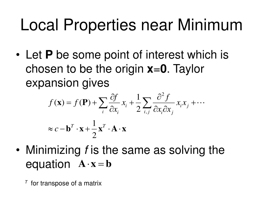 local properties near minimum