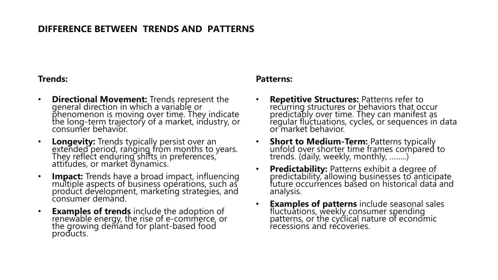 difference between trends and patterns