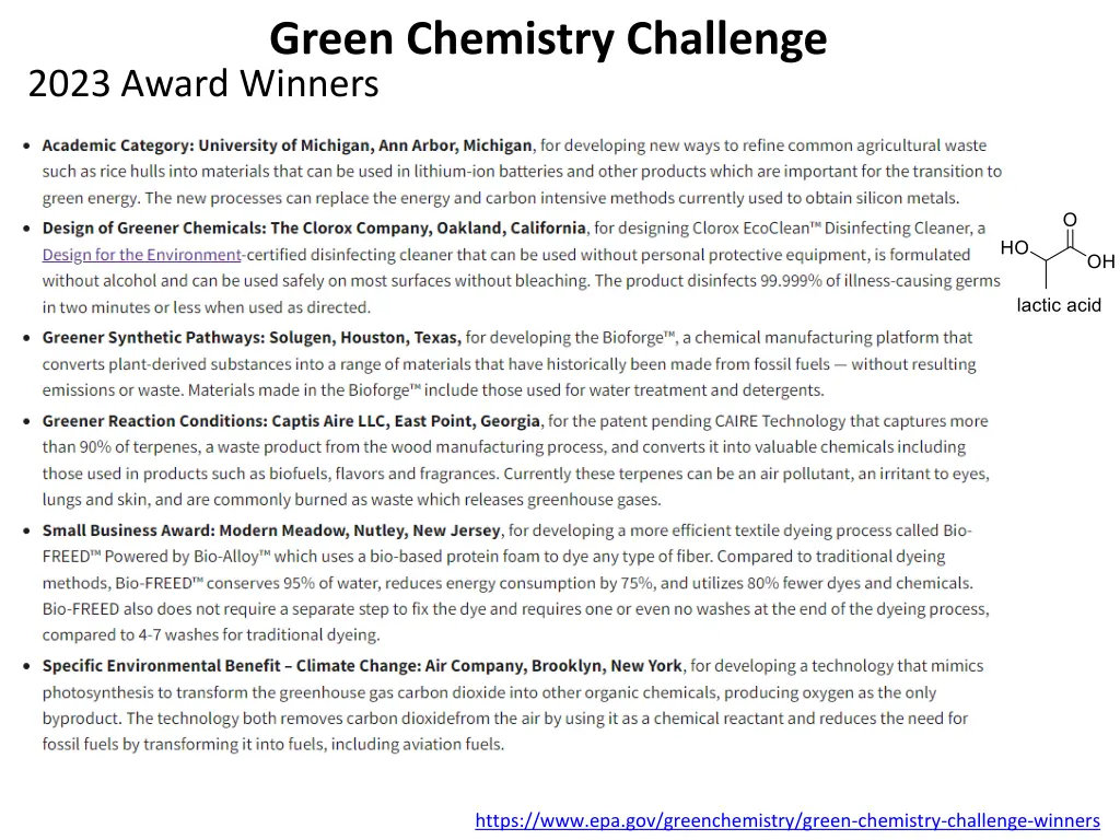 green chemistry challenge 2023 award winners