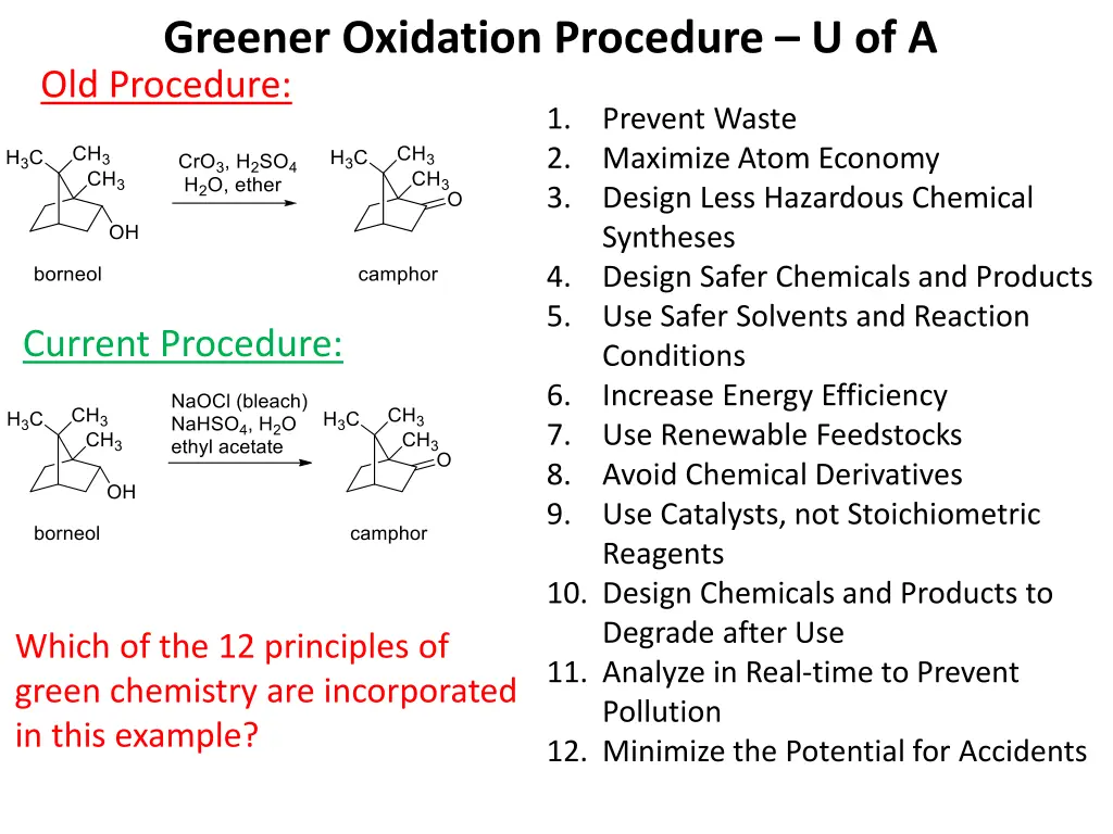 greener oxidation procedure u of a old procedure