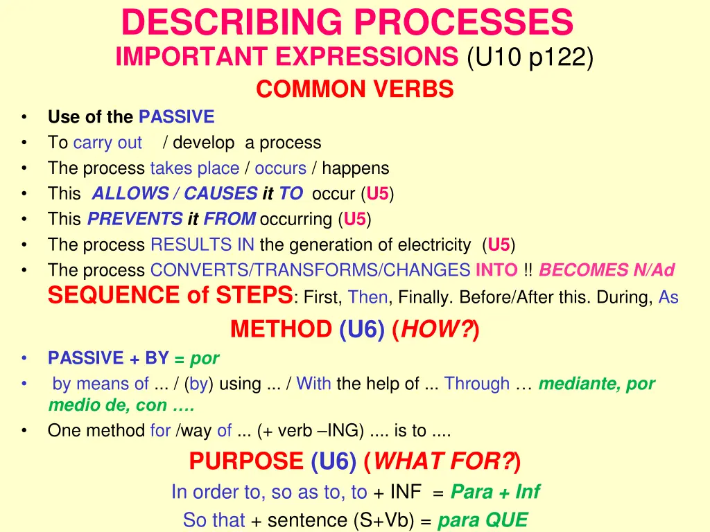 describing processes important expressions