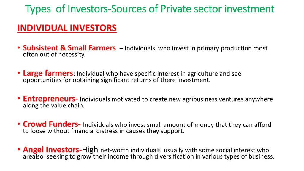 types of investors types of investors sources