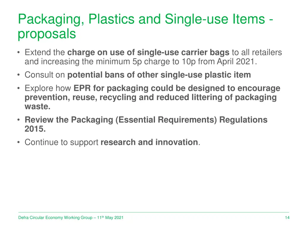 packaging plastics and single use items proposals