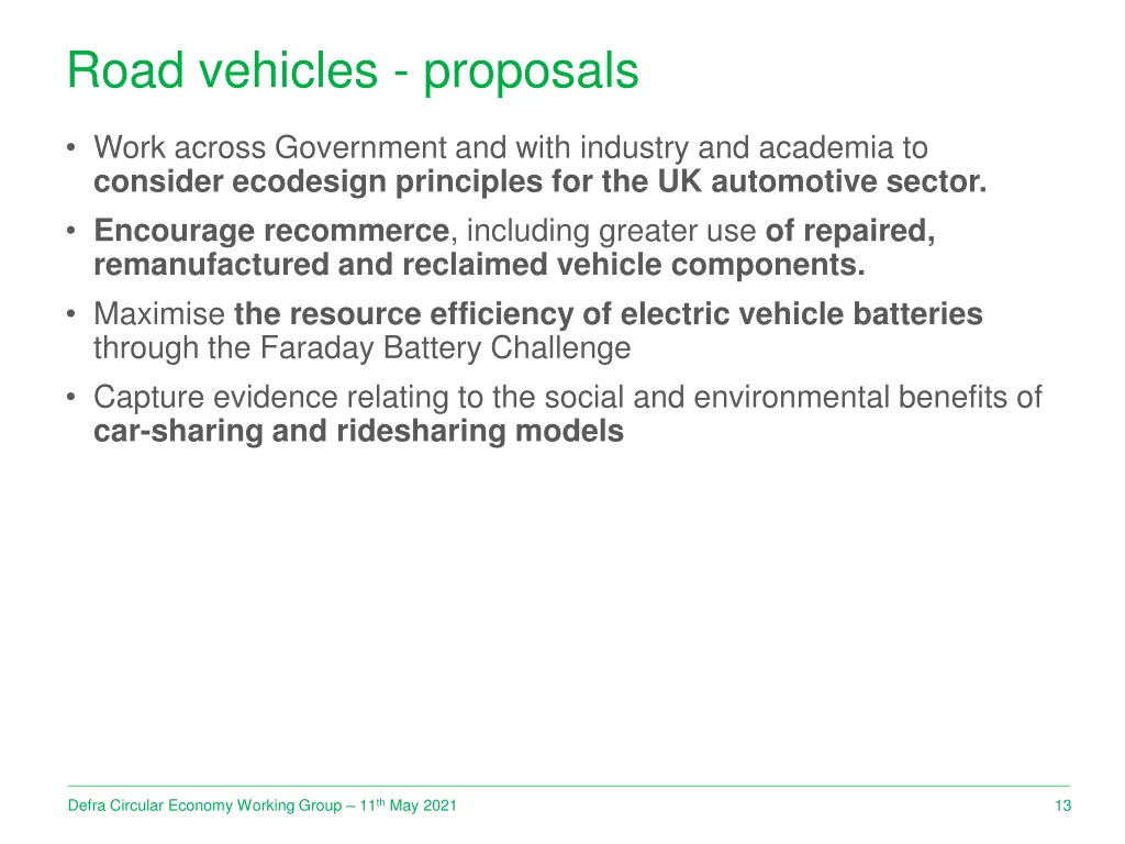 road vehicles proposals