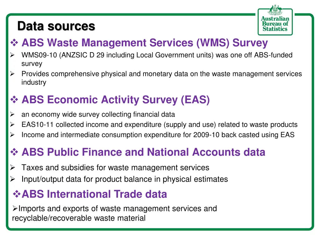 data sources abs waste management services