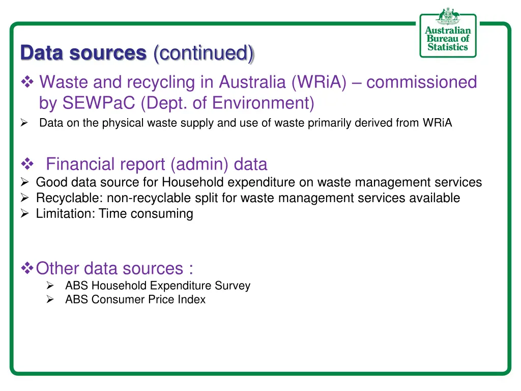 data sources continued waste and recycling